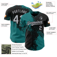 Laden Sie das Bild in den Galerie-Viewer, Uksn Individuelles Schwarz Grau-Petrol Abstrakter Pinselstrich Authentisches Baseball-Trikot
