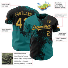 Laden Sie das Bild in den Galerie-Viewer, Uksn Individuelles Schwarz Altgold-Petrol Abstrakter Pinselstrich Authentisches Baseball-Trikot
