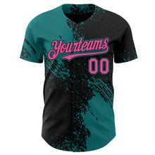 Laden Sie das Bild in den Galerie-Viewer, Uksn Individuelles Schwarz Pink-Petrol Abstrakter Pinselstrich Authentisches Baseball-Trikot
