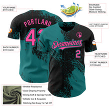 Laden Sie das Bild in den Galerie-Viewer, Uksn Individuelles Schwarz Pink-Petrol Abstrakter Pinselstrich Authentisches Baseball-Trikot
