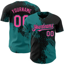 Laden Sie das Bild in den Galerie-Viewer, Uksn Individuelles Schwarz Pink-Petrol Abstrakter Pinselstrich Authentisches Baseball-Trikot
