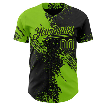 Uksn Individuelles Schwarz-Neongrün Abstrakter Pinselstrich Authentisches Baseball-Trikot