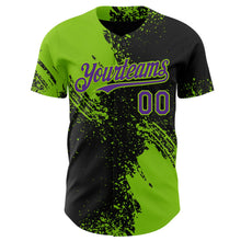 Laden Sie das Bild in den Galerie-Viewer, Uksn Individuelles Schwarz Violett-Neongrün Abstrakter Pinselstrich Authentisches Baseball-Trikot
