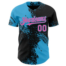 Laden Sie das Bild in den Galerie-Viewer, Uksn Individuelles Schwarz Pink-Himmelblau Abstrakter Pinselstrich Authentisches Baseball-Trikot
