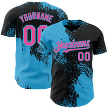 Laden Sie das Bild in den Galerie-Viewer, Uksn Individuelles Schwarz Pink-Himmelblau Abstrakter Pinselstrich Authentisches Baseball-Trikot
