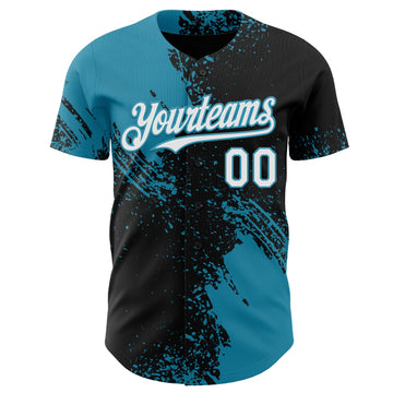 Uksn Individuelles Schwarz Weiß-Pantherblau Abstrakter Pinselstrich Authentisches Baseball-Trikot