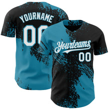 Laden Sie das Bild in den Galerie-Viewer, Uksn Individuelles Schwarz Weiß-Pantherblau Abstrakter Pinselstrich Authentisches Baseball-Trikot
