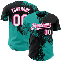 Laden Sie das Bild in den Galerie-Viewer, Uksn Individuelles Schwarz Weiß Aqua-Pink Abstrakter Pinselstrich Authentisches Baseball-Trikot
