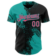 Laden Sie das Bild in den Galerie-Viewer, Uksn Individuelles Schwarz Neonpink-Aqua Abstrakter Pinselstrich Authentisches Baseball-Trikot

