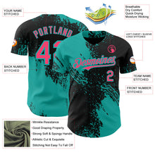 Laden Sie das Bild in den Galerie-Viewer, Uksn Individuelles Schwarz Neonpink-Aqua Abstrakter Pinselstrich Authentisches Baseball-Trikot
