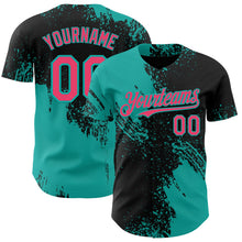 Laden Sie das Bild in den Galerie-Viewer, Uksn Individuelles Schwarz Neonpink-Aqua Abstrakter Pinselstrich Authentisches Baseball-Trikot
