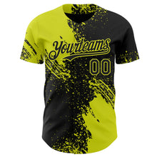 Laden Sie das Bild in den Galerie-Viewer, Uksn Individuelles Schwarz-Neongelb Abstrakter Pinselstrich Authentisches Baseball-Trikot

