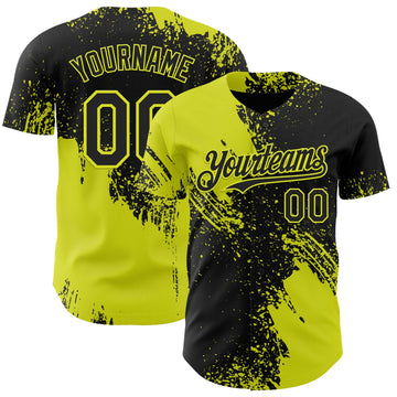 Uksn Individuelles Schwarz-Neongelb Abstrakter Pinselstrich Authentisches Baseball-Trikot