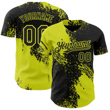 Laden Sie das Bild in den Galerie-Viewer, Uksn Individuelles Schwarz-Neongelb Abstrakter Pinselstrich Authentisches Baseball-Trikot
