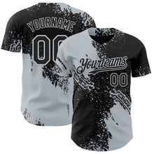 Laden Sie das Bild in den Galerie-Viewer, Uksn Individuelles Schwarz-Silber Abstrakter Pinselstrich Authentisches Baseball-Trikot

