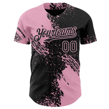 Uksn Individuelles Schwarz-Hellrosa Abstrakter Pinselstrich Authentisches Baseball-Trikot
