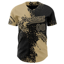 Laden Sie das Bild in den Galerie-Viewer, Uksn Individuelles Schwarz-Vegas-Gold Abstrakter Pinselstrich Authentisches Baseball-Trikot
