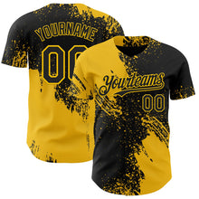Laden Sie das Bild in den Galerie-Viewer, Uksn Individuelles Schwarz-Gelb Abstrakter Pinselstrich Authentisches Baseball-Trikot
