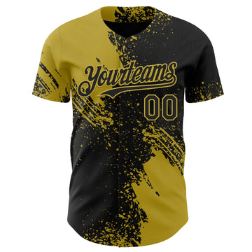 Uksn Individuelles Schwarz-Altgold Abstrakter Pinselstrich Authentisches Baseball-Trikot