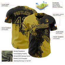 Laden Sie das Bild in den Galerie-Viewer, Uksn Individuelles Schwarz-Altgold Abstrakter Pinselstrich Authentisches Baseball-Trikot
