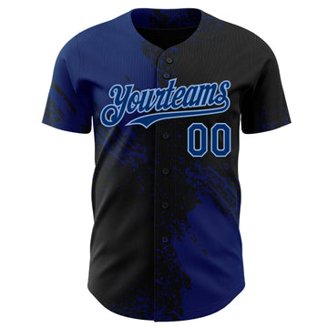 Uksn Individuelles Schwarz US Marineblau-Hellblau Abstrakter Pinselstrich Authentisches Baseball-Trikot