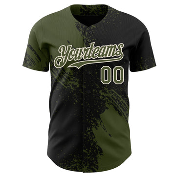 Uksn Individuelles Schwarz Oliv-Creme Abstrakter Pinselstrich Authentisches Baseball-Trikot