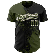 Laden Sie das Bild in den Galerie-Viewer, Uksn Individuelles Schwarz Oliv-Creme Abstrakter Pinselstrich Authentisches Baseball-Trikot

