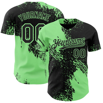 Uksn Individuelles Schwarz-Erbsengrün Abstrakter Pinselstrich Authentisches Baseball-Trikot