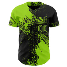 Laden Sie das Bild in den Galerie-Viewer, Uksn Individuelles Schwarz-Neongrün Abstrakter Pinselstrich Authentisches Baseball-Trikot
