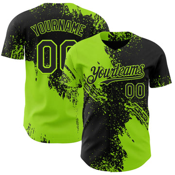 Uksn Individuelles Schwarz-Neongrün Abstrakter Pinselstrich Authentisches Baseball-Trikot