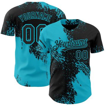 Uksn Individuelles Schwarz-Lakes Blau Abstrakter Pinselstrich Authentisches Baseball-Trikot