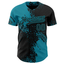 Laden Sie das Bild in den Galerie-Viewer, Uksn Individuelles Schwarz-Petrol Abstrakter Pinselstrich Authentisches Baseball-Trikot
