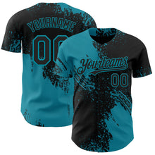 Laden Sie das Bild in den Galerie-Viewer, Uksn Individuelles Schwarz-Petrol Abstrakter Pinselstrich Authentisches Baseball-Trikot
