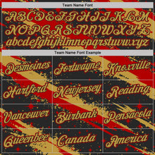 Laden Sie das Bild in den Galerie-Viewer, Uksn Individuelles Schwarz Altgold-Rot Pinselstrich Spritzer Sternenexplosion Funktions-T-Shirt
