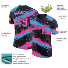 Laden Sie das Bild in den Galerie-Viewer, Uksn Individuelles Schwarz Pink-Himmelblau Pinselstrich Spritzer Sternenexplosion Funktions-T-Shirt
