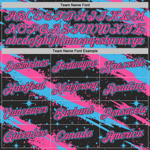Laden Sie das Bild in den Galerie-Viewer, Uksn Individuelles Schwarz Pink-Himmelblau Pinselstrich Spritzer Sternenexplosion Funktions-T-Shirt
