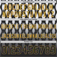 Laden Sie das Bild in den Galerie-Viewer, Uksn Individuelles Schwarz Weiß-Altgold Authentisches Football Trikot Mit Geometrischem Pixelraster-Verlauf
