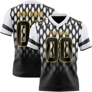 Uksn Individuelles Schwarz Weiß-Altgold Authentisches Football Trikot Mit Geometrischem Pixelraster-Verlauf