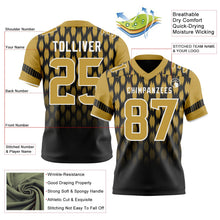 Laden Sie das Bild in den Galerie-Viewer, Uksn Individuelles Schwarz Altgold-Weiß Authentisches Football Trikot Mit Geometrischem Pixelraster-Verlauf
