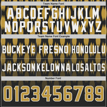 Laden Sie das Bild in den Galerie-Viewer, Uksn Individuelles Schwarz Altgold-Weiß Authentisches Football Trikot Mit Geometrischem Pixelraster-Verlauf
