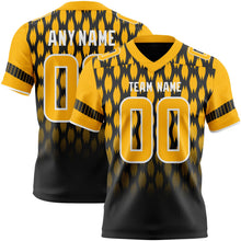 Laden Sie das Bild in den Galerie-Viewer, Uksn Individuelles Schwarz Gold-Weiß Authentisches Football Trikot Mit Geometrischem Pixelraster-Verlauf
