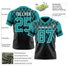 Laden Sie das Bild in den Galerie-Viewer, Uksn Individuelles Schwarz Petrol-Weiß Authentisches Football Trikot Mit Geometrischem Pixelraster-Verlauf
