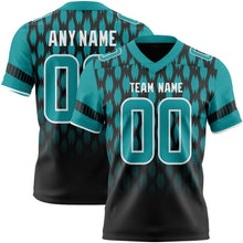 Laden Sie das Bild in den Galerie-Viewer, Uksn Individuelles Schwarz Petrol-Weiß Authentisches Football Trikot Mit Geometrischem Pixelraster-Verlauf
