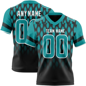 Uksn Individuelles Schwarz Petrol-Weiß Authentisches Football Trikot Mit Geometrischem Pixelraster-Verlauf