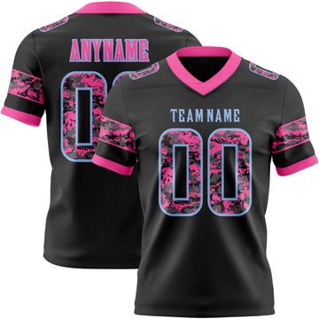 Uksn Individuelles Schwarz Camouflage Hellblau-Pink Authentisches Football Trikot Mit Digital-Camouflage-Panel