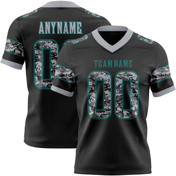 Uksn Individuelles Schwarz Camouflage Petrol-Grau Authentisches Football Trikot Mit Digital-Camouflage-Panel