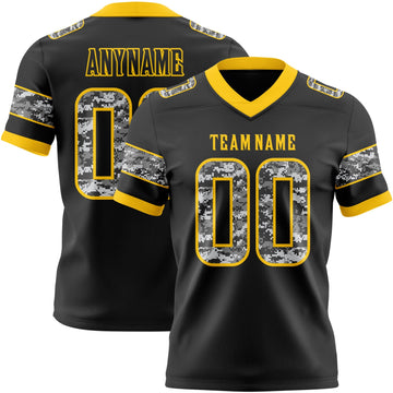 Uksn Individuelles Schwarz Camouflage-Gelb Authentisches Football Trikot Mit Digital-Camouflage-Panel