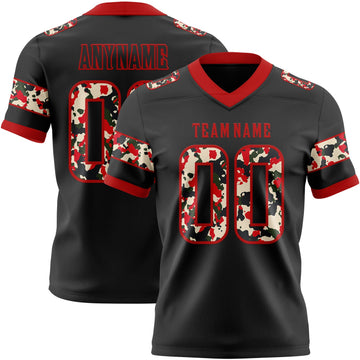 Uksn Individuelles Schwarz Camouflage-Rot Authentisches Football Trikot Mit Digital-Camouflage-Panel