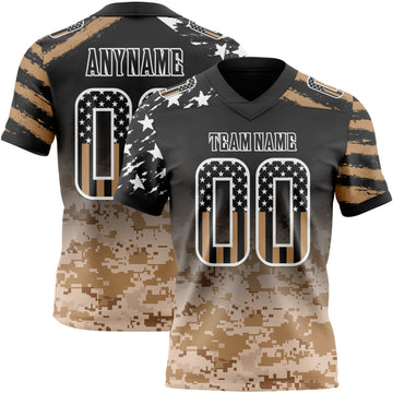 Uksn Individuelles Schwarz USA-Flagge Camouflage-Weiß Authentisches Football Trikot Mit Verlaufs-Digital-Camouflage, Stars & Stripes, Raglanärmeln