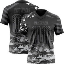 Laden Sie das Bild in den Galerie-Viewer, Uksn Individuelles Schwarz USA-Flagge Camouflage-Stahlgrau Authentisches Football Trikot Mit Verlaufs-Digital-Camouflage, Stars &amp; Stripes, Raglanärmeln
